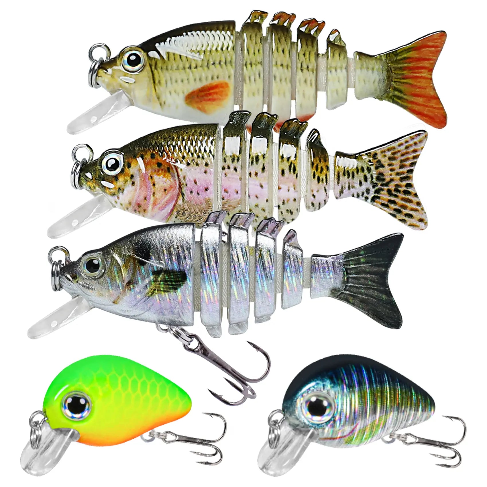 TRUSCEND Easy Catch Swimmax Lures with BKK Hooks 3D Realistic Eyes ABS Material 6 Segments for Bass Trout Walleye Ultra Sharp Treble Hooks Lifelike Fishing Baits