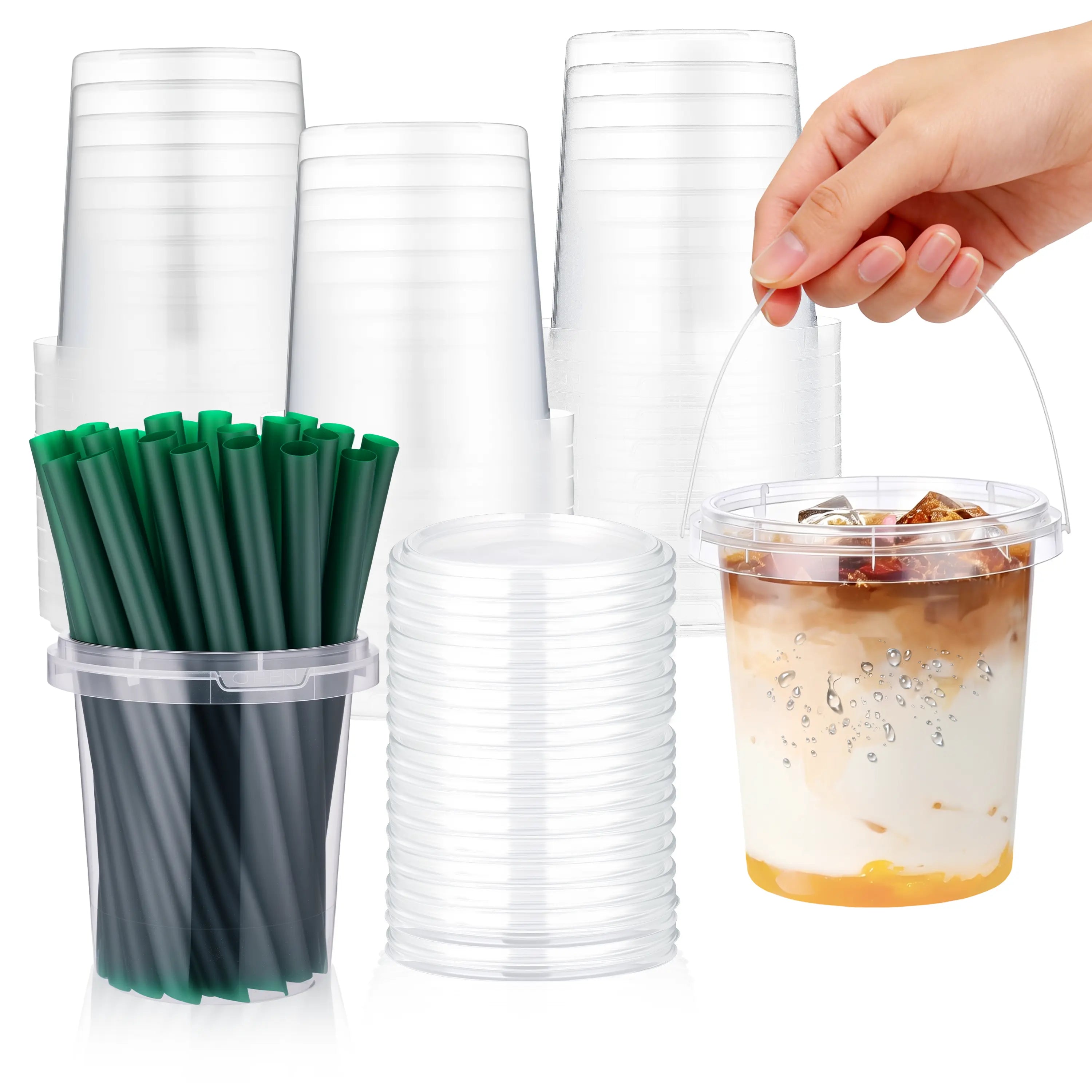 30 Sets 24Oz Drink Buckets with Lids and Straws | Leak-Proof PP Material | Patron Reusable Cups with Straw | Ideal for Hot/Cold Drinks, to Go , Parties & Events/ Iced Coffee Buckets,Large Plastic Cup,Food Truck Supplies #Memorialdaysale