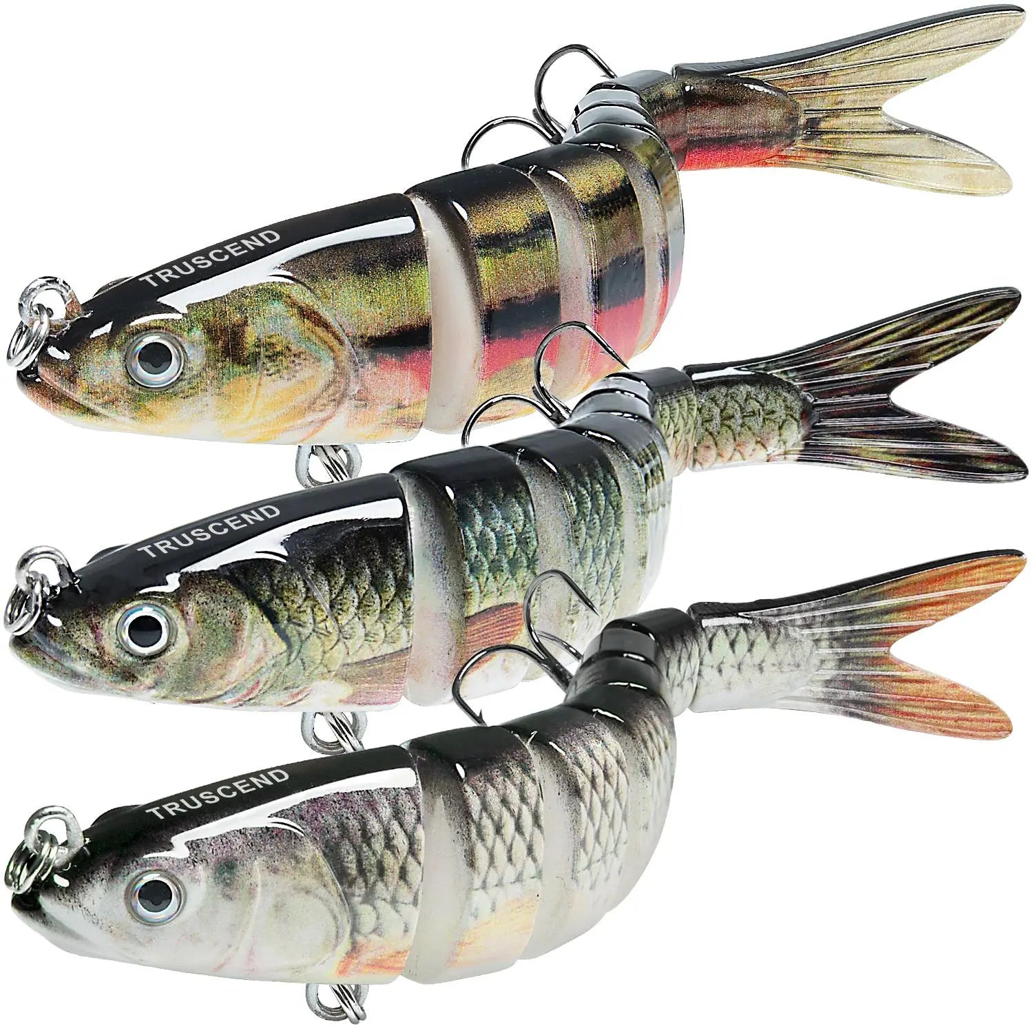 TRUSCEND Easy Catch Swimmax Lures with BKK Hooks 3D Realistic Eyes ABS Material 6 Segments for Bass Trout Walleye Ultra Sharp Treble Hooks Lifelike Fishing Baits