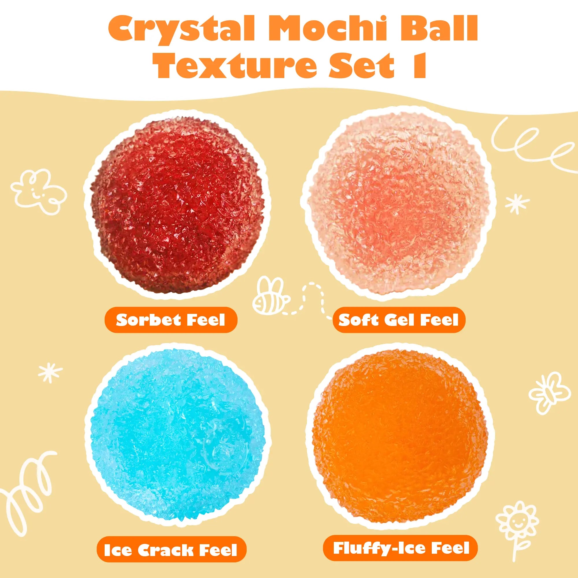 Pawtoto Handcrafted Crystal Mochi Ball Squishy Toy Handmade TPR Soft Stress Relief Fidget Sensory Grippie Set for Relaxation and Gift Giving
