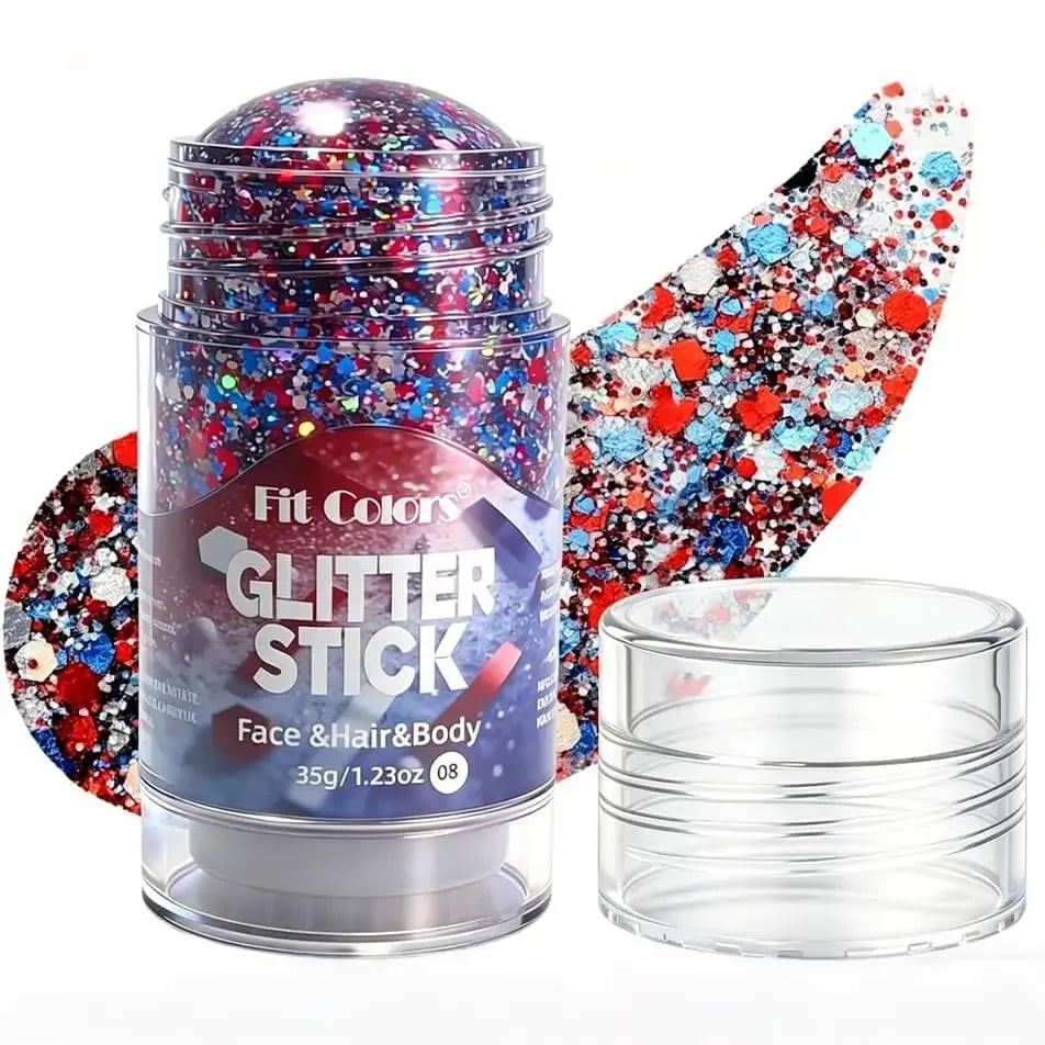 4Th of July Glitter Stick | Red, White & Blue Body & Hair Sparkle for Independence Day Party, Festival & Fun Holiday Look