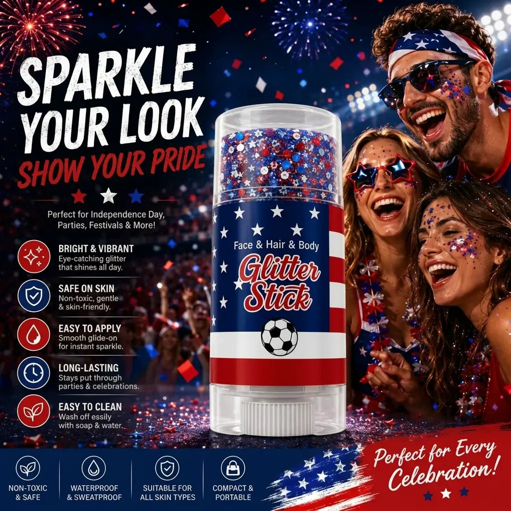 4Th of July Glitter Stick | Red, White & Blue Body & Hair Sparkle for Independence Day Party, Festival & Fun Holiday Look
