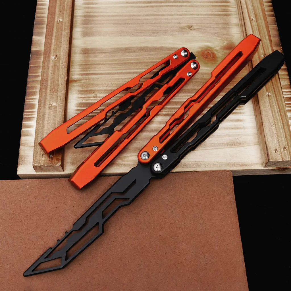 TGZUO Black & Orange Bladeless Aluminum Alloy Butterfly Trainer LG07 - Cool Manual Toy & Portable Folding EDC Tool for Outdoor Use