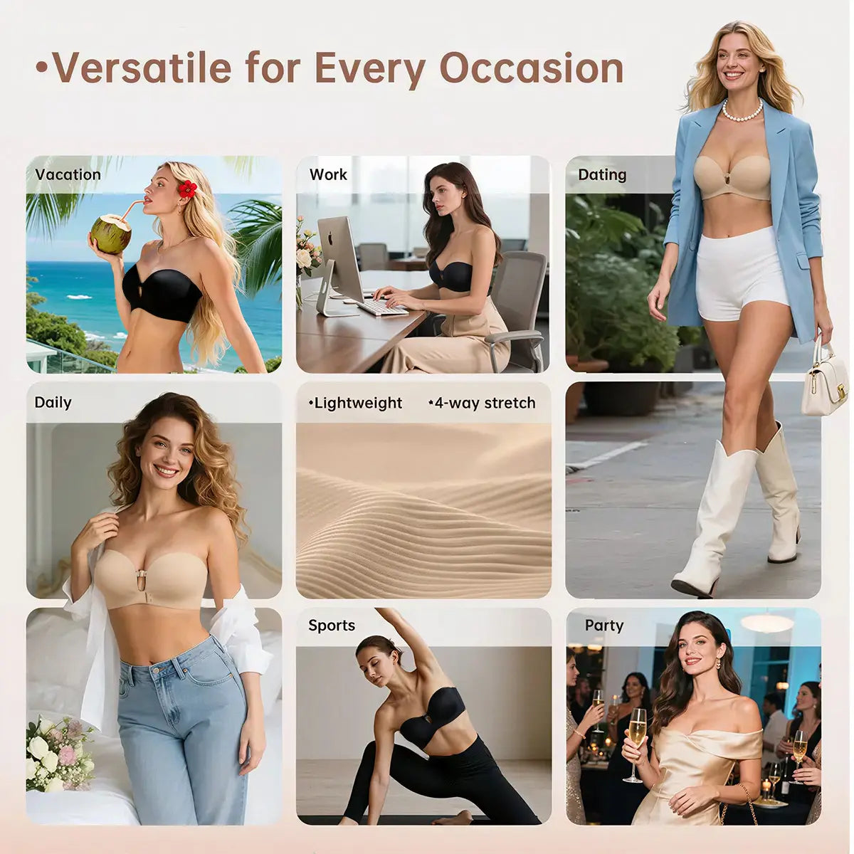 LUCKMEEY Womens Strapless Front Closure Bra Push up Padded Add Cup Non Slip Wireless Supportive Seamless Comfortable Tube Jelly Bra a B C Cup#Summervibe