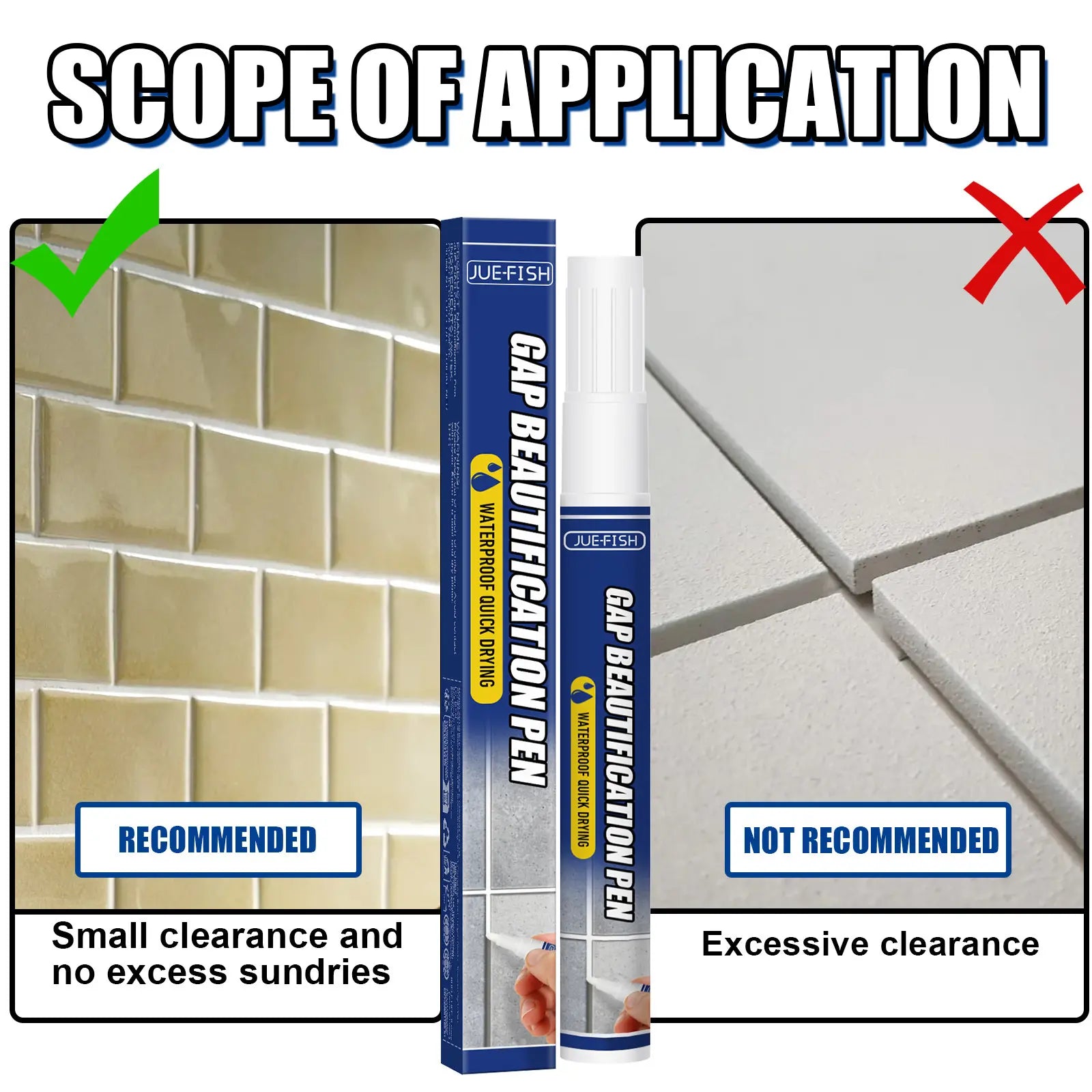 #Fathersdaygift JUE FISH Grout Pen – Tile Gap Repair Marker for Floor & Wall Cracks, Waterproof Tile Grout Filler for Bathroom, Kitchen, Living Room & Bedroom, Wear Resistant, Quick Dry, Long Lasting & Easy DIY Home Tile Restoration Repair