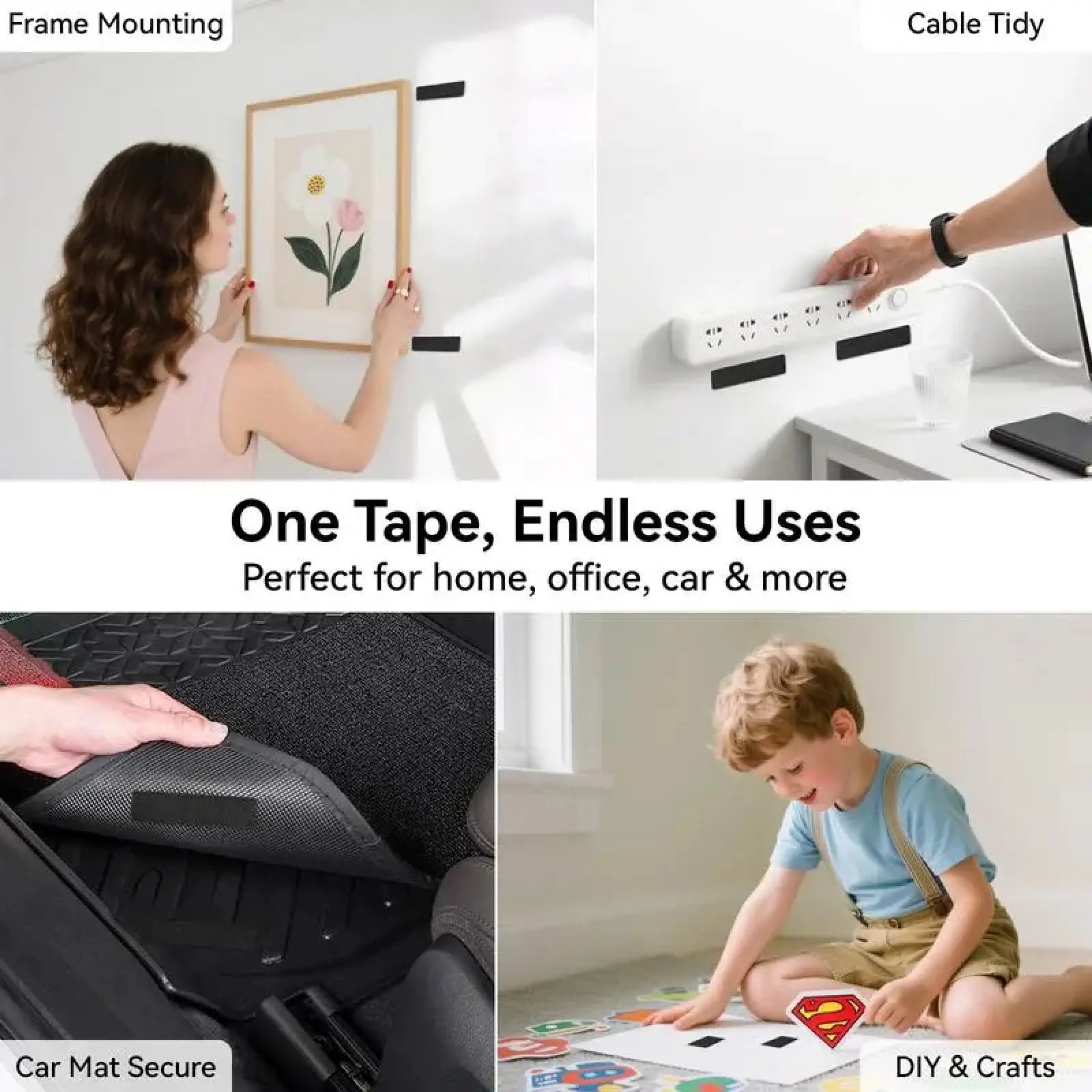 Heavy Duty Waterproof Self-Adhesive Double Sided Hook and Loop Strips, Reusable Mounting Tape for Wall Hanging Picture Frames, Frame Wall Decor, Cable Organizer (Home & Office Use)