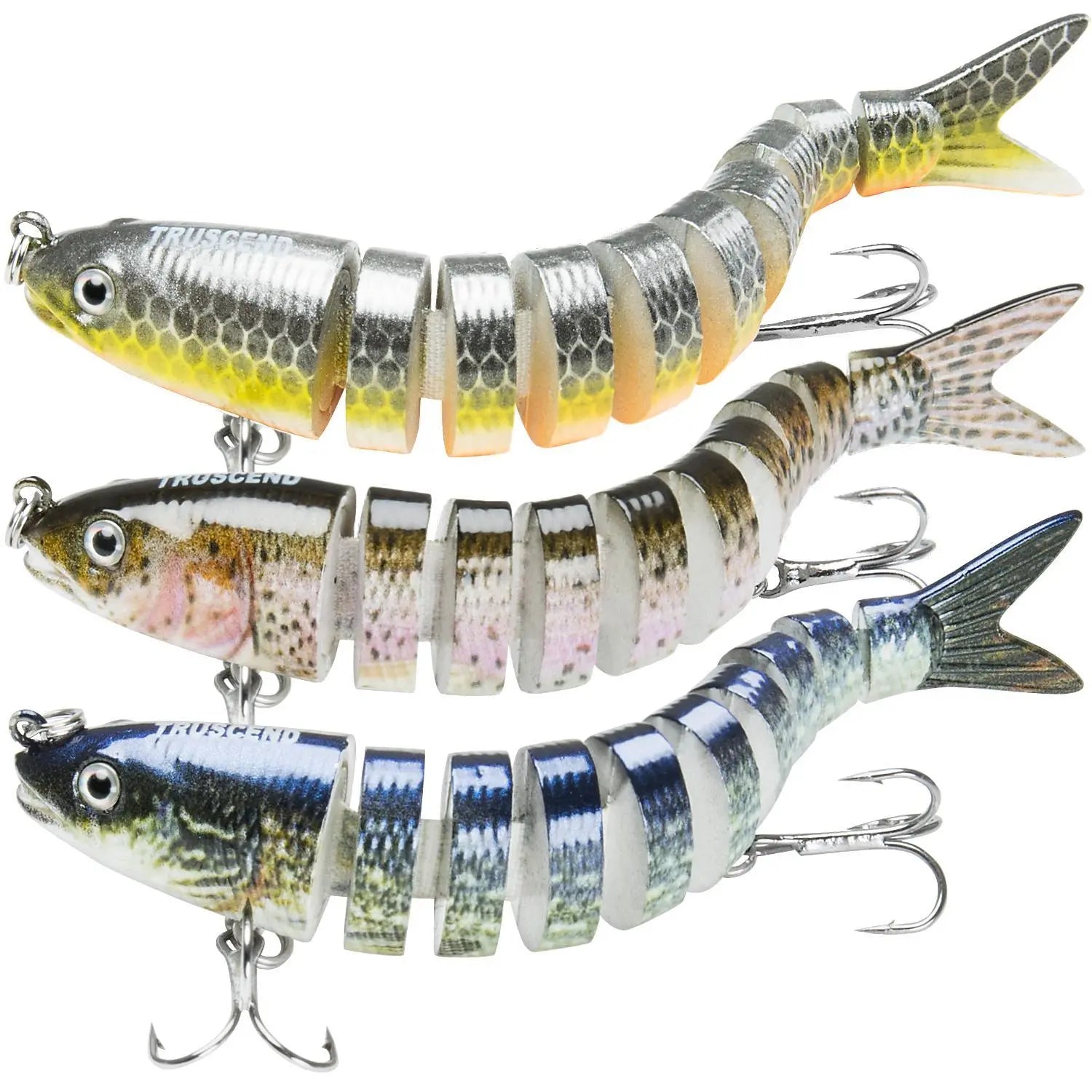 TRUSCEND Easy Catch Swimmax Lures with BKK Hooks 3D Realistic Eyes ABS Material 6 Segments for Bass Trout Walleye Ultra Sharp Treble Hooks Lifelike Fishing Baits
