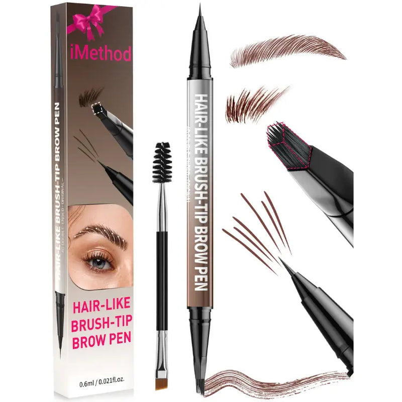 Imethod Original 4D Brush Tip Waterproof Microblading Eyebrow Pen, 2-In-1 Dual-Ended, Natural Hair-Like Strokes, Long-Lasting
