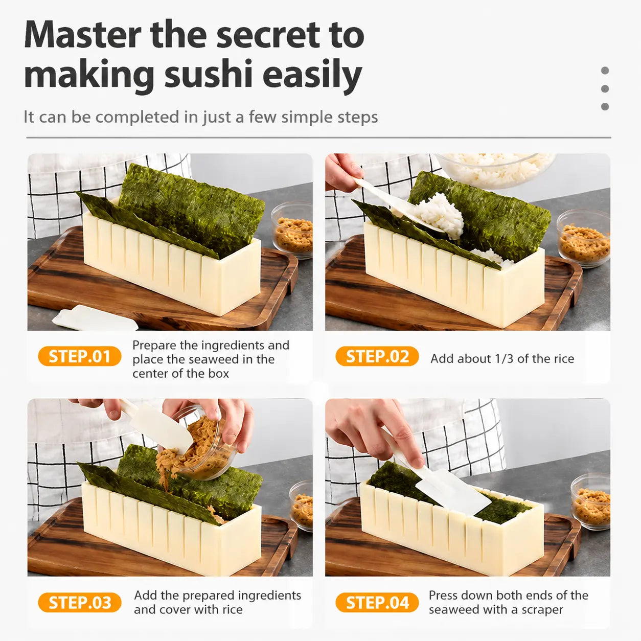 Sushi Mold Household Sushi Tool Set with Seaweed Rice Roll Maker and Nori Complete Kit for Easy Home Cooking
