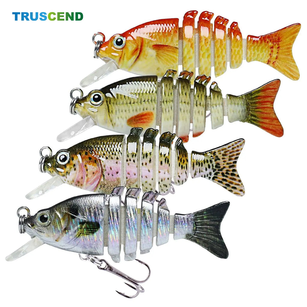 TRUSCEND Easy Catch Swimmax Lures with BKK Hooks 3D Realistic Eyes ABS Material 6 Segments for Bass Trout Walleye Ultra Sharp Treble Hooks Lifelike Fishing Baits