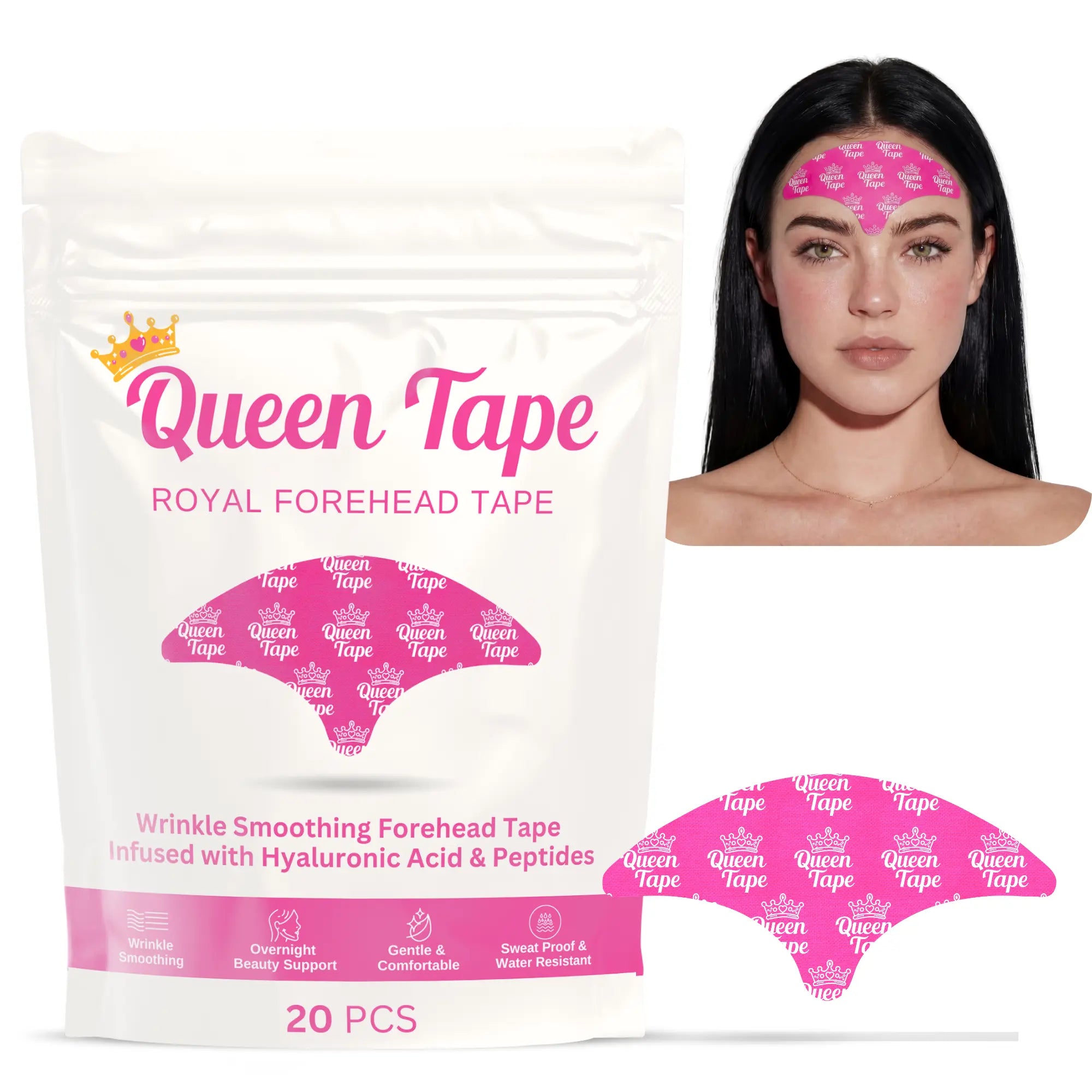 Queen Royal Forehead Tape – Wrinkle Smoothing Overnight Forehead Tape Skincare Infused Anti-Aging - Smooth Forehead, 11'S, Crows Feet, (20 PCS)