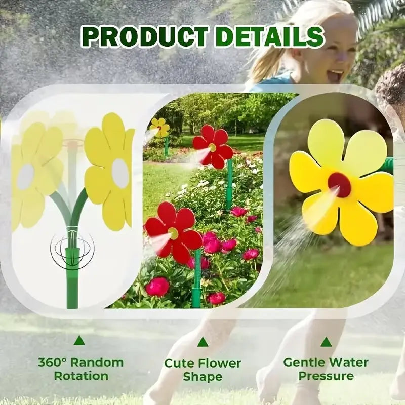 Crazy Dancing Sunflower Sprinkler, 360° Auto Rotating, Quick Hose Attach, Outdoor Water Toy, Cools Kids & Pets, Summer Fun