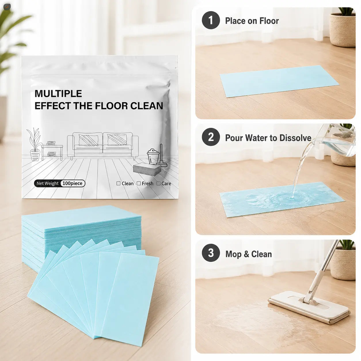 100 Piece Floor Cleaning Tablets Multi-Surfacecleaner for Hardwood Laminate Tile & RV Wallsantibacterial Deodorization Maintenance