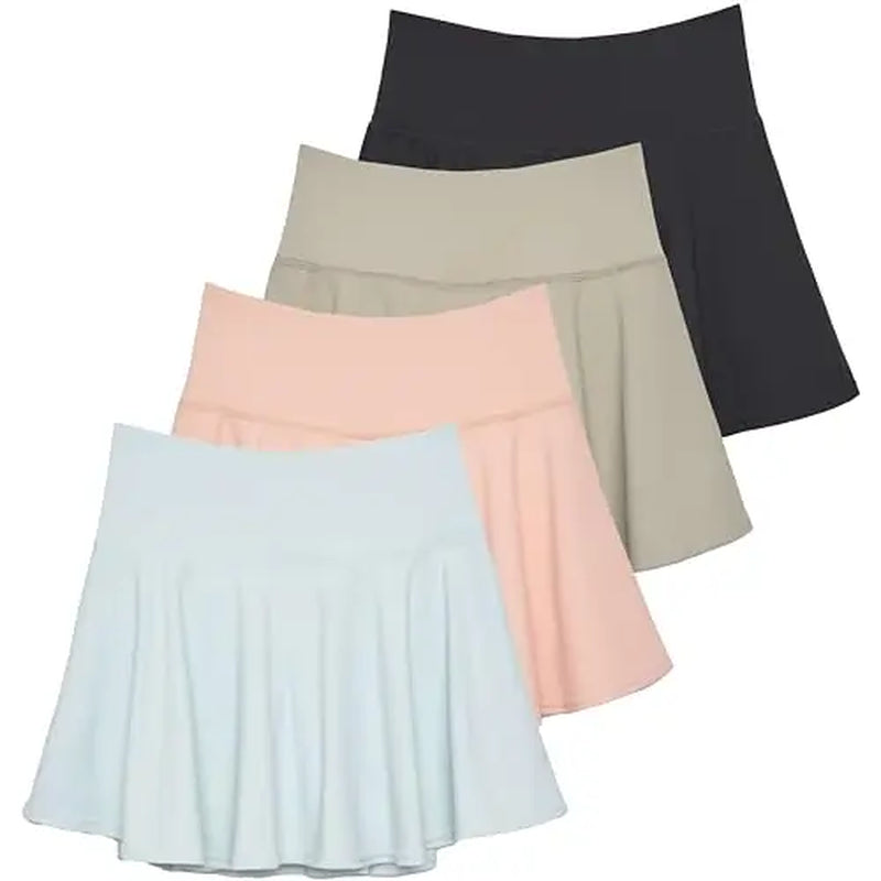 Real Essentials 4 Pack: Women'S High Waisted Tennis Skirts Skater Skort Tummy Control Golf Shorts Pockets (Available in Plus)