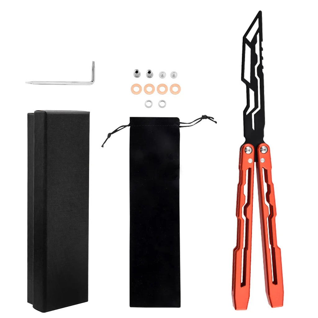 TGZUO Black & Orange Bladeless Aluminum Alloy Butterfly Trainer LG07 - Cool Manual Toy & Portable Folding EDC Tool for Outdoor Use