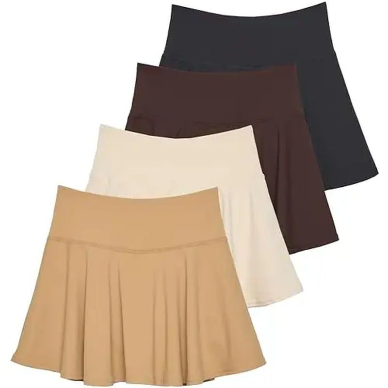 Real Essentials 4 Pack: Women'S High Waisted Tennis Skirts Skater Skort Tummy Control Golf Shorts Pockets (Available in Plus)