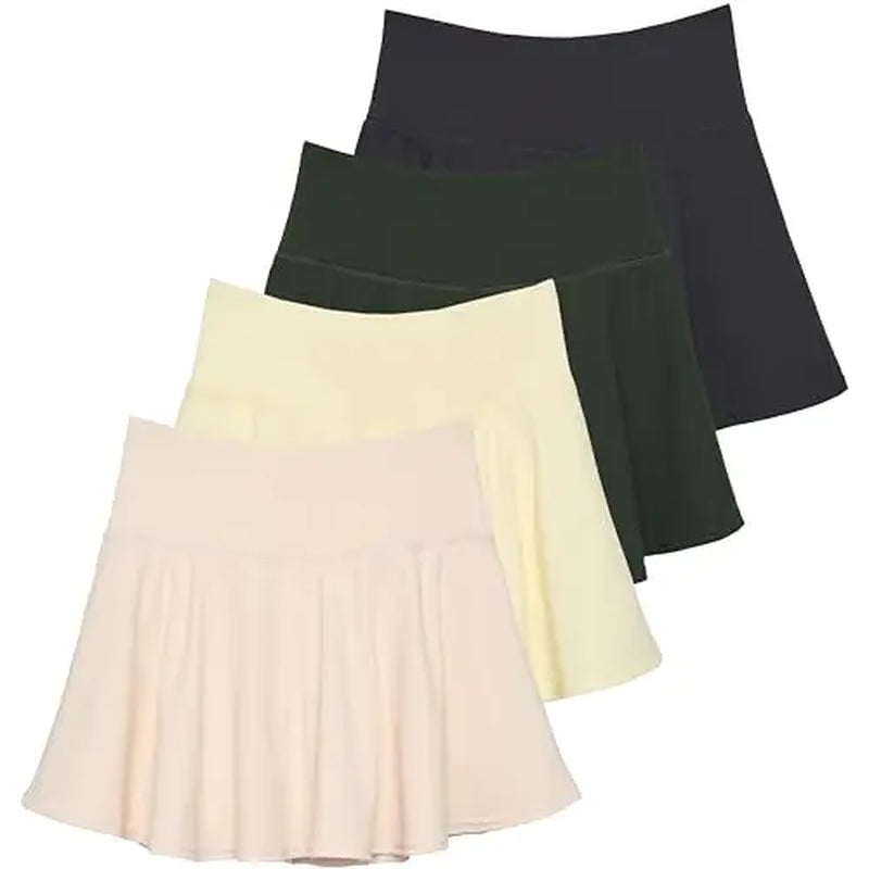 Real Essentials 4 Pack: Women'S High Waisted Tennis Skirts Skater Skort Tummy Control Golf Shorts Pockets (Available in Plus)