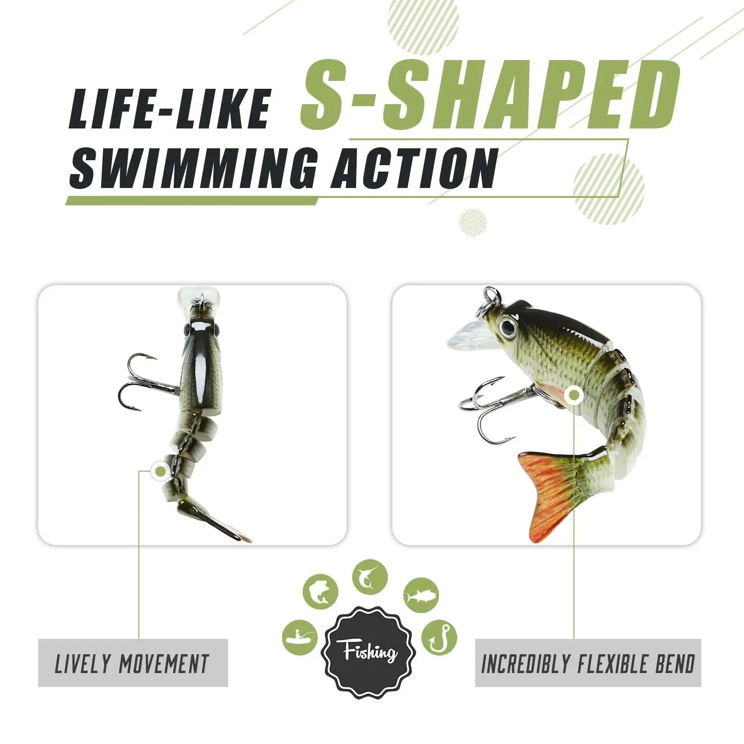 TRUSCEND Easy Catch Swimmax Lures with BKK Hooks 3D Realistic Eyes ABS Material 6 Segments for Bass Trout Walleye Ultra Sharp Treble Hooks Lifelike Fishing Baits