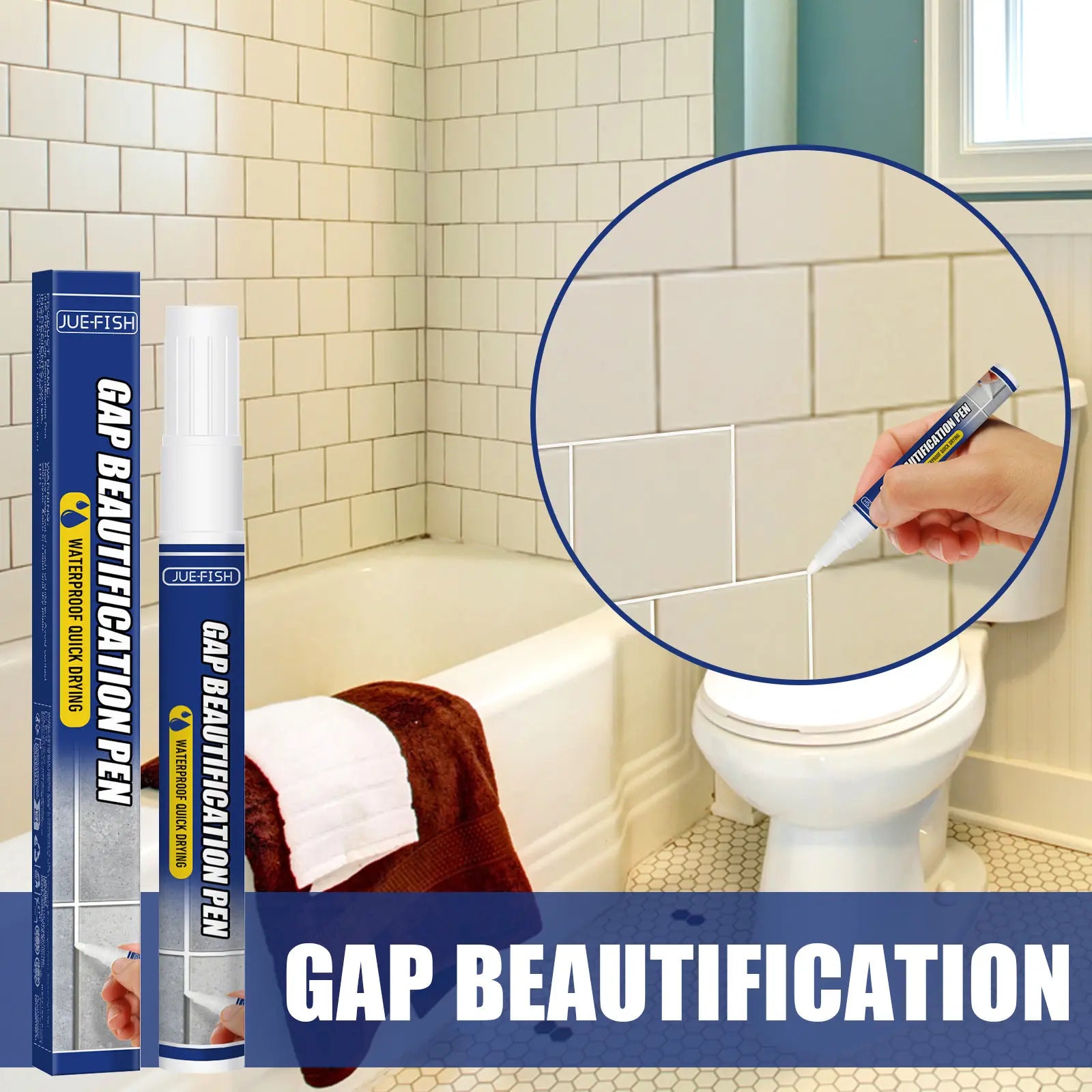 #Fathersdaygift JUE FISH Grout Pen – Tile Gap Repair Marker for Floor & Wall Cracks, Waterproof Tile Grout Filler for Bathroom, Kitchen, Living Room & Bedroom, Wear Resistant, Quick Dry, Long Lasting & Easy DIY Home Tile Restoration Repair