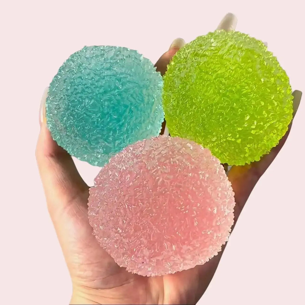 Pawtoto Handcrafted Crystal Mochi Ball Squishy Toy Handmade TPR Soft Stress Relief Fidget Sensory Grippie Set for Relaxation and Gift Giving