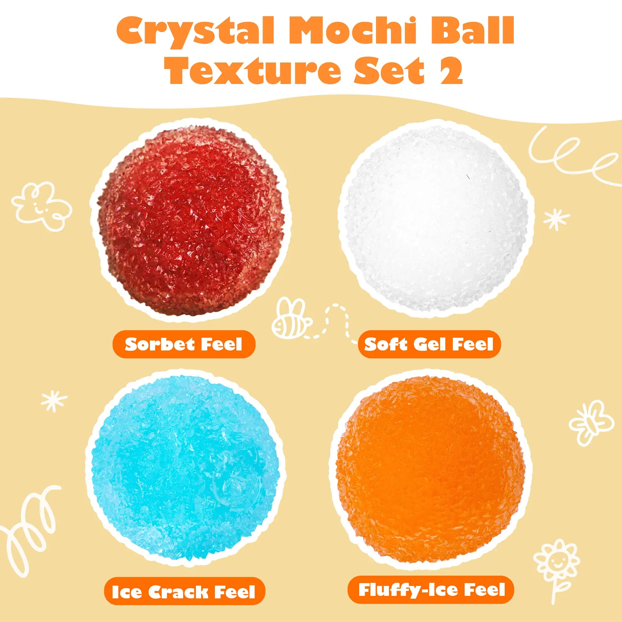 Pawtoto Handcrafted Crystal Mochi Ball Squishy Toy Handmade TPR Soft Stress Relief Fidget Sensory Grippie Set for Relaxation and Gift Giving