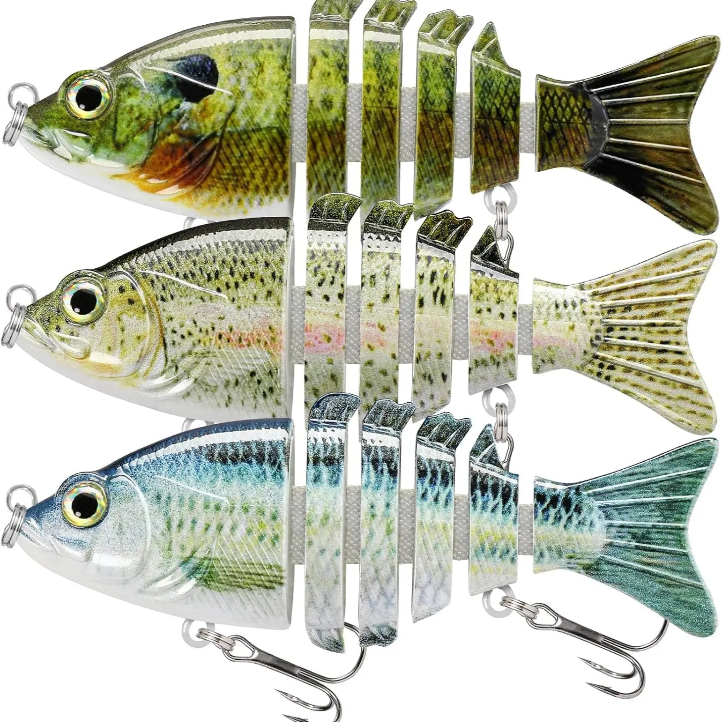 TRUSCEND Easy Catch Swimmax Lures with BKK Hooks 3D Realistic Eyes ABS Material 6 Segments for Bass Trout Walleye Ultra Sharp Treble Hooks Lifelike Fishing Baits
