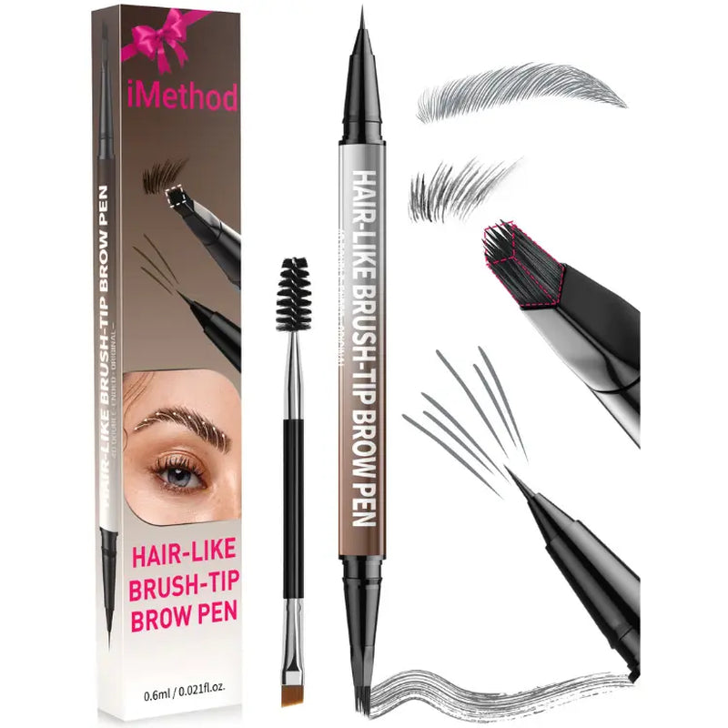 Imethod Original 4D Brush Tip Waterproof Microblading Eyebrow Pen, 2-In-1 Dual-Ended, Natural Hair-Like Strokes, Long-Lasting