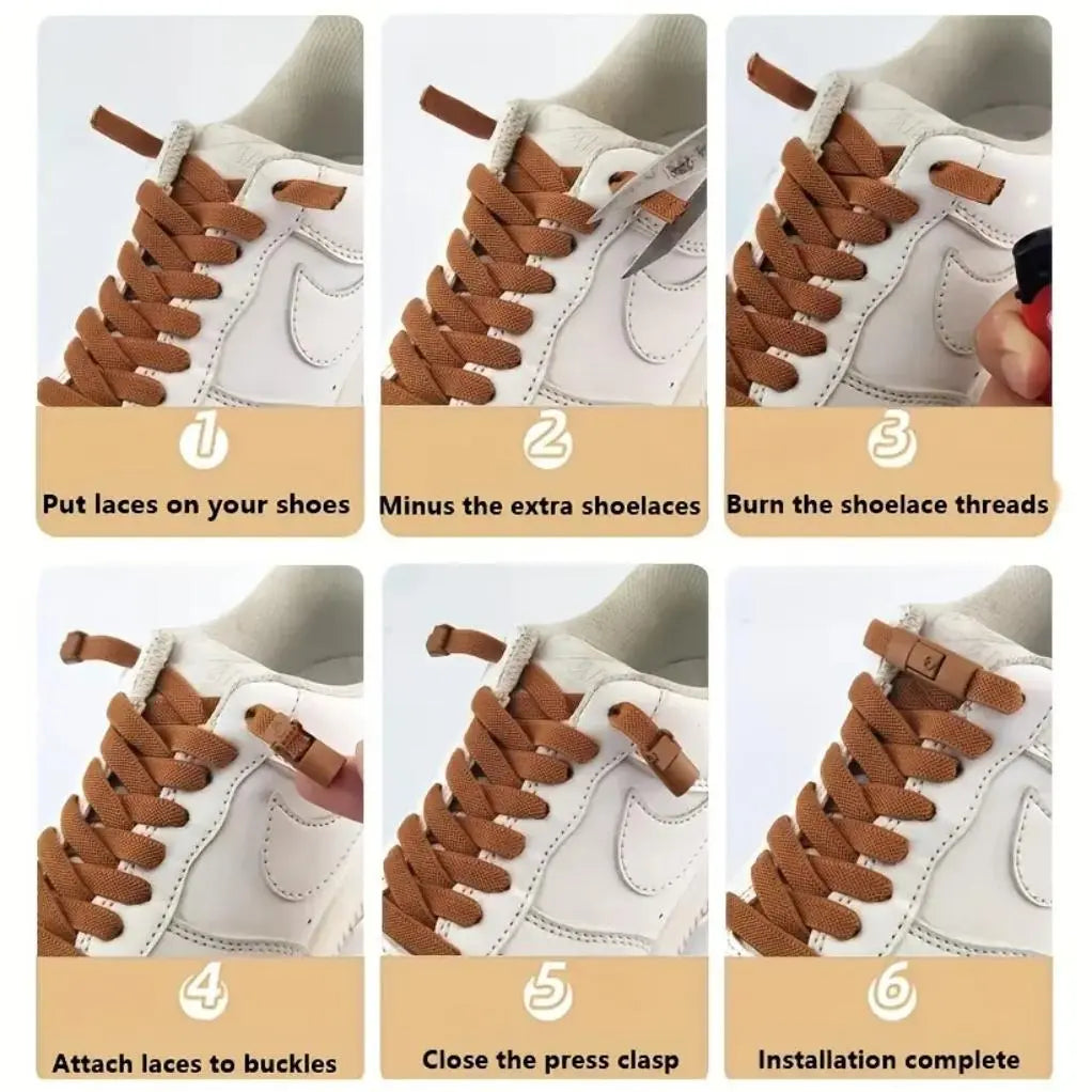 Adjustable Elastic No-Tie Shoelaces Set, 39.37" Length, Comfortable for Men & Women with Metal Lock Tips Outdoorfun