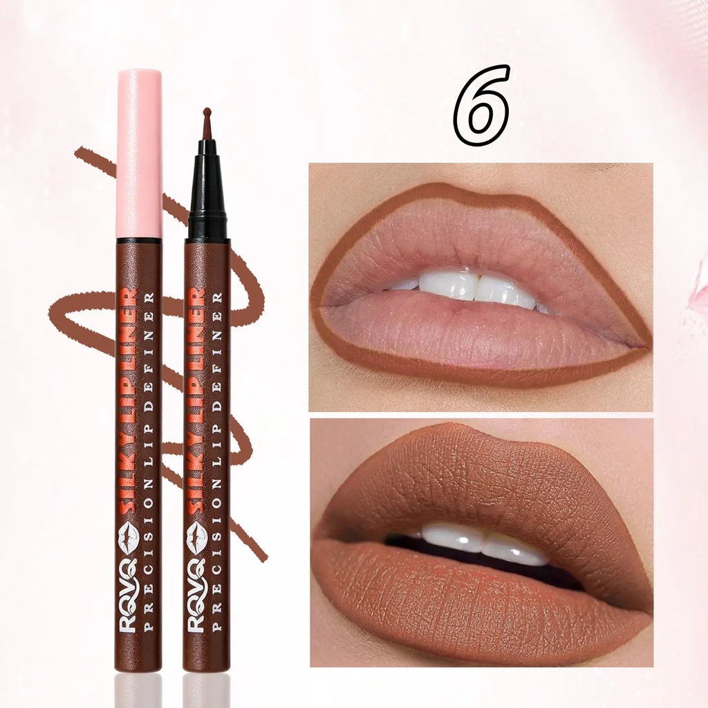 RVQ 6-Color Waterproof Silky Precision Definer, Long-Lasting No-Transfer Lip Product Compatible with Foundation