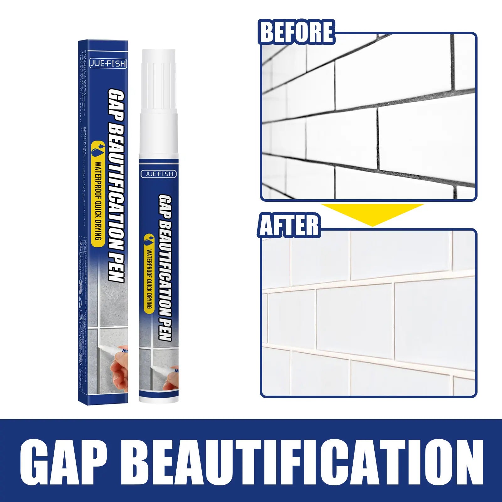 #Fathersdaygift JUE FISH Grout Pen – Tile Gap Repair Marker for Floor & Wall Cracks, Waterproof Tile Grout Filler for Bathroom, Kitchen, Living Room & Bedroom, Wear Resistant, Quick Dry, Long Lasting & Easy DIY Home Tile Restoration Repair