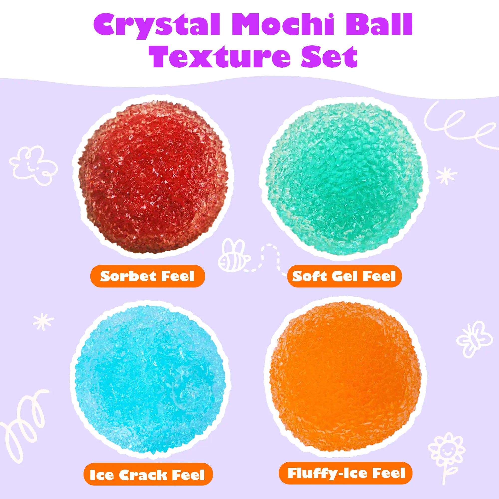 Pawtoto Handcrafted Crystal Mochi Ball Squishy Toy Handmade TPR Soft Stress Relief Fidget Sensory Grippie Set for Relaxation and Gift Giving