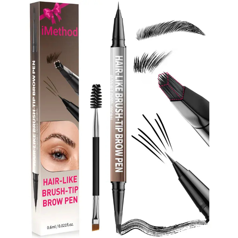Imethod Original 4D Brush Tip Waterproof Microblading Eyebrow Pen, 2-In-1 Dual-Ended, Natural Hair-Like Strokes, Long-Lasting