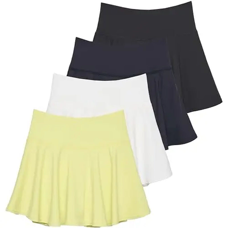 Real Essentials 4 Pack: Women'S High Waisted Tennis Skirts Skater Skort Tummy Control Golf Shorts Pockets (Available in Plus)