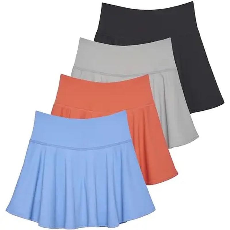 Real Essentials 4 Pack: Women'S High Waisted Tennis Skirts Skater Skort Tummy Control Golf Shorts Pockets (Available in Plus)