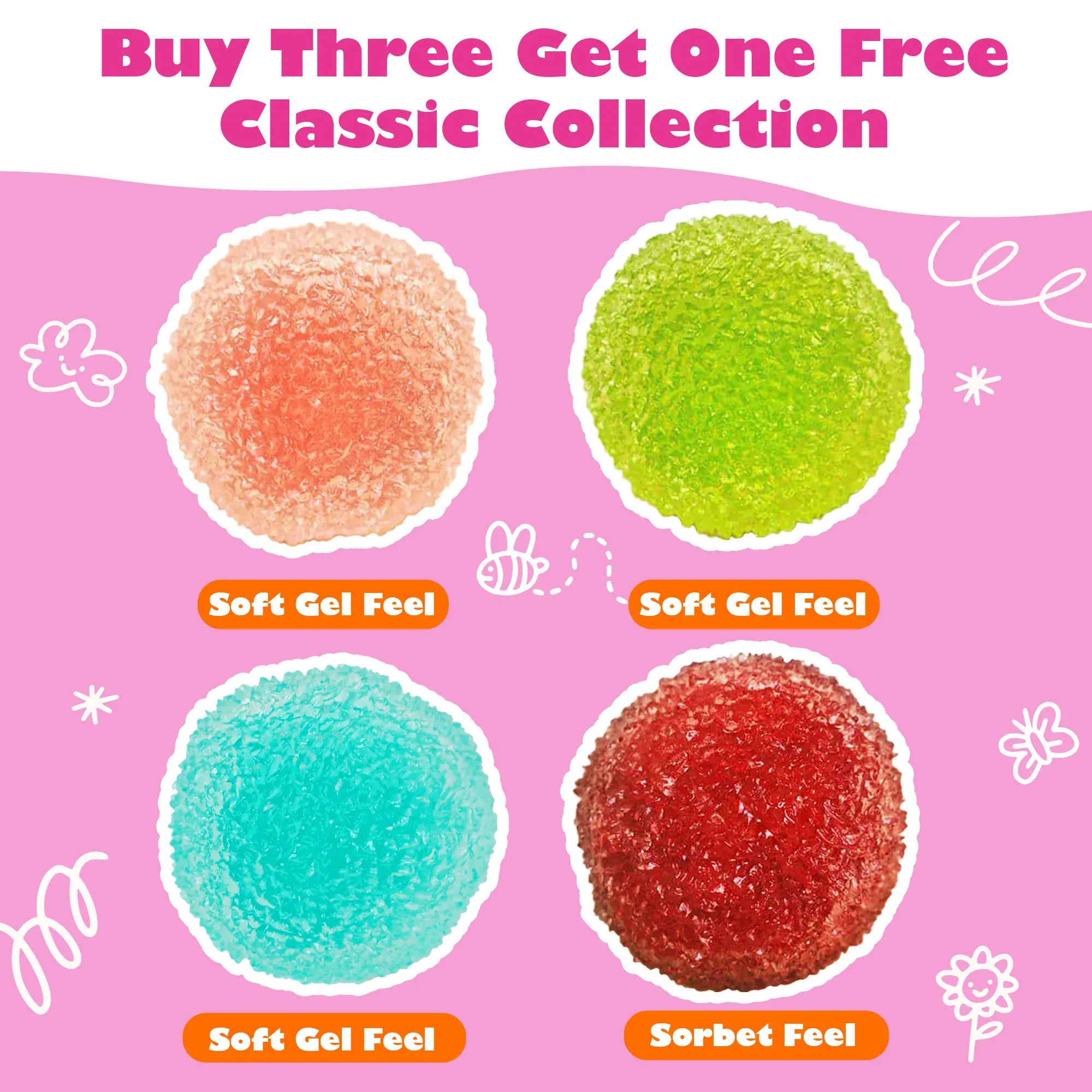 Pawtoto Handcrafted Crystal Mochi Ball Squishy Toy Handmade TPR Soft Stress Relief Fidget Sensory Grippie Set for Relaxation and Gift Giving