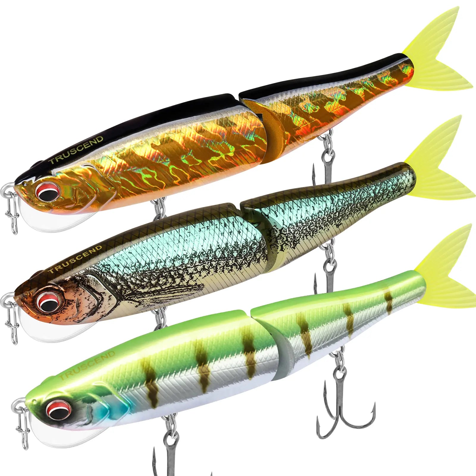 TRUSCEND Easy Catch Swimmax Lures with BKK Hooks 3D Realistic Eyes ABS Material 6 Segments for Bass Trout Walleye Ultra Sharp Treble Hooks Lifelike Fishing Baits