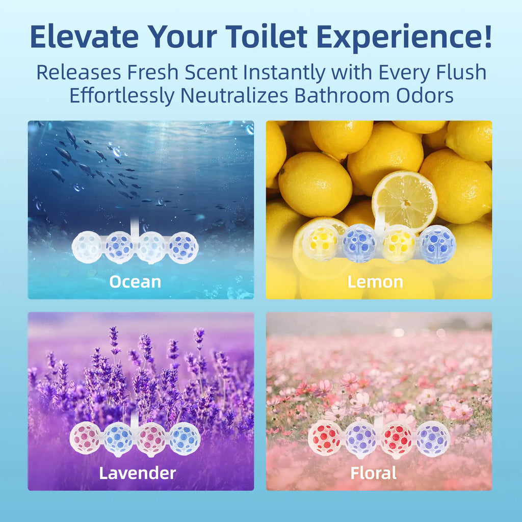 RV Lemon 4-In-1 Rim Hanger Toilet Bowl Cleaners 4-Ball （Home Essentials）Hanging Toilet Ball for Effective Cleaning 5 Bags Total Toilet Hanging Basket Outdoorfun