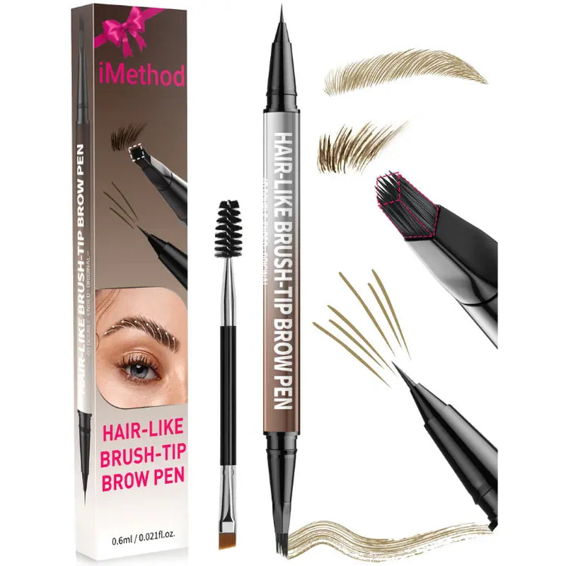 Imethod Original 4D Brush Tip Waterproof Microblading Eyebrow Pen, 2-In-1 Dual-Ended, Natural Hair-Like Strokes, Long-Lasting