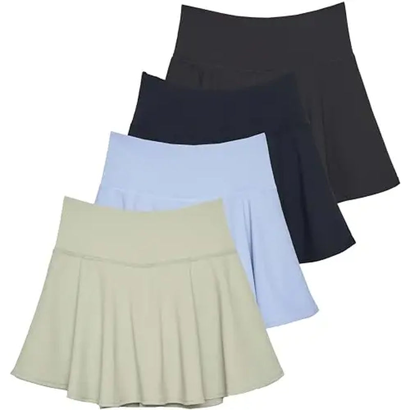 Real Essentials 4 Pack: Women'S High Waisted Tennis Skirts Skater Skort Tummy Control Golf Shorts Pockets (Available in Plus)
