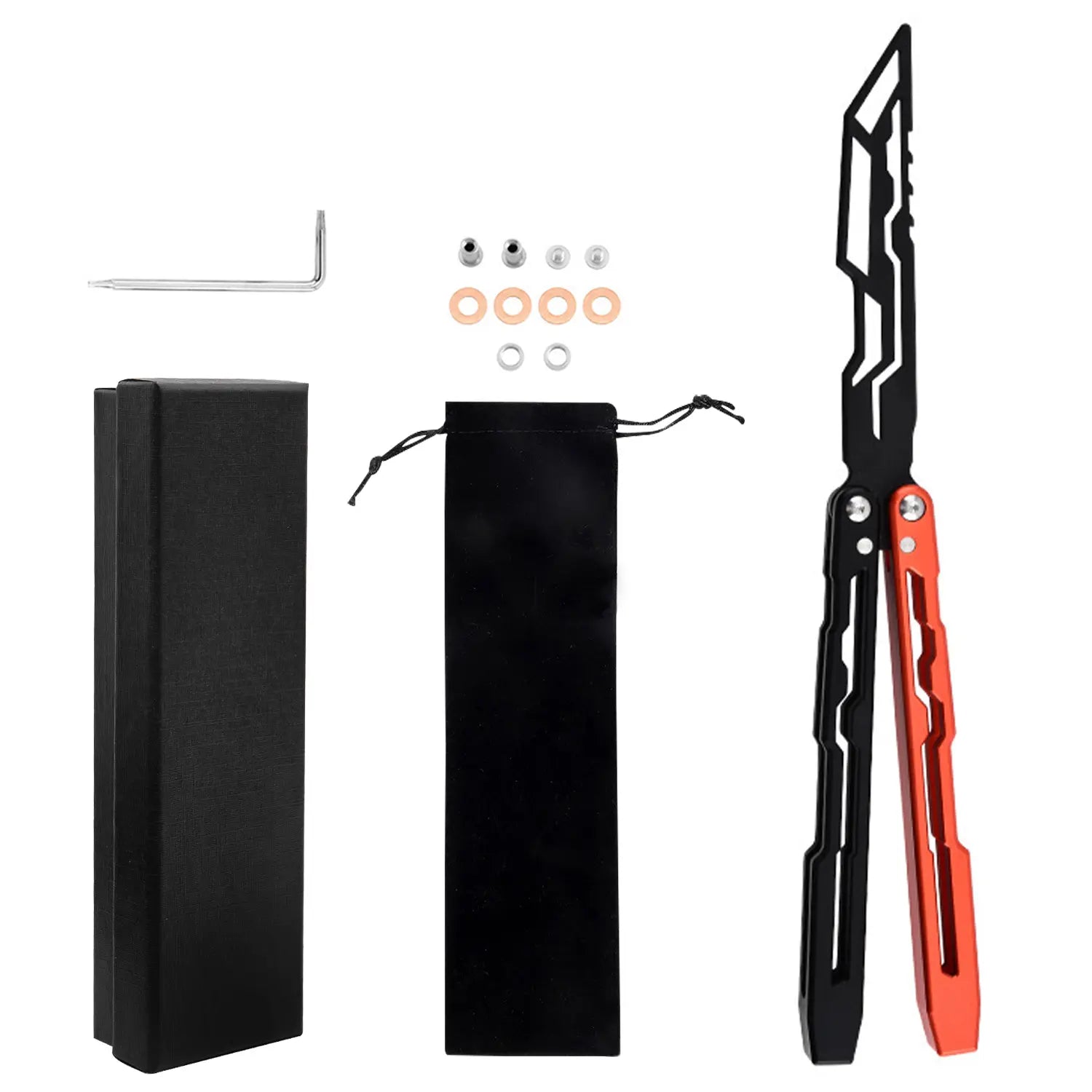 TGZUO Black & Orange Bladeless Aluminum Alloy Butterfly Trainer LG07 - Cool Manual Toy & Portable Folding EDC Tool for Outdoor Use