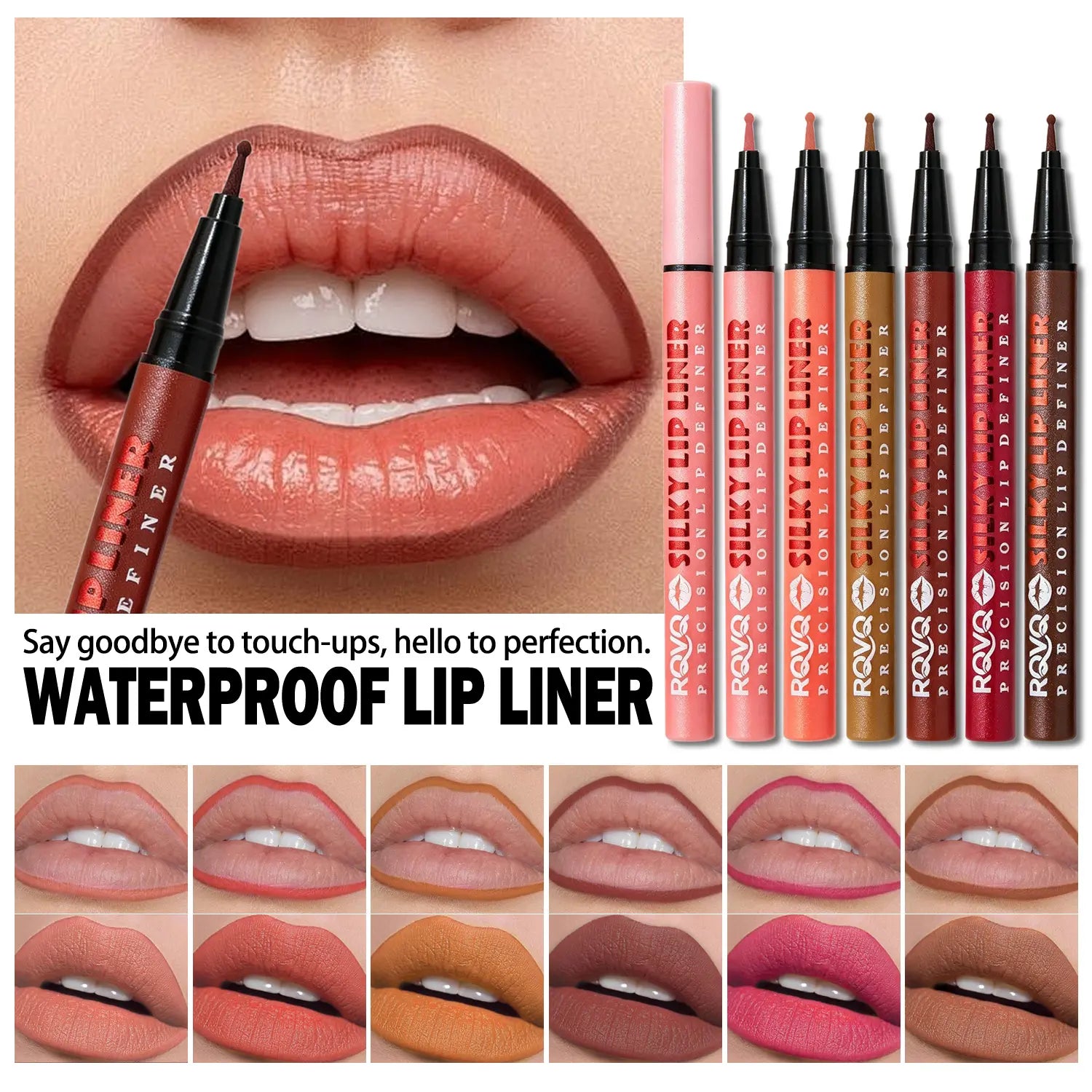 RVQ 6-Color Waterproof Silky Precision Definer, Long-Lasting No-Transfer Lip Product Compatible with Foundation
