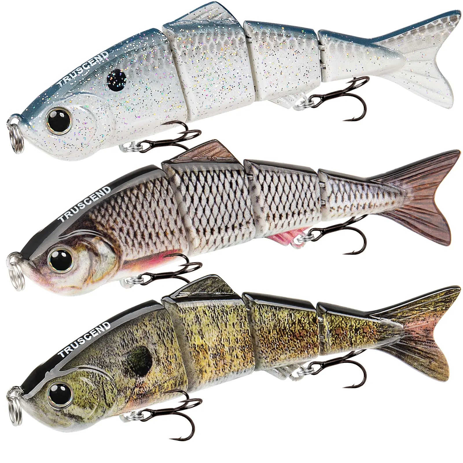TRUSCEND Easy Catch Swimmax Lures with BKK Hooks 3D Realistic Eyes ABS Material 6 Segments for Bass Trout Walleye Ultra Sharp Treble Hooks Lifelike Fishing Baits