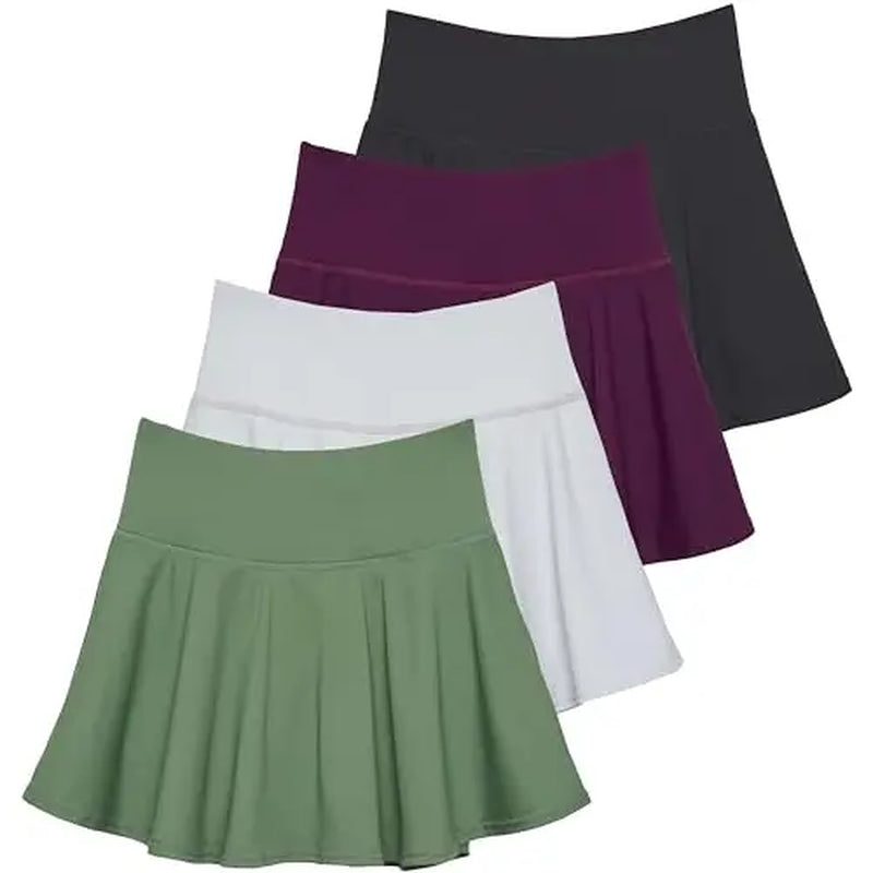 Real Essentials 4 Pack: Women'S High Waisted Tennis Skirts Skater Skort Tummy Control Golf Shorts Pockets (Available in Plus)