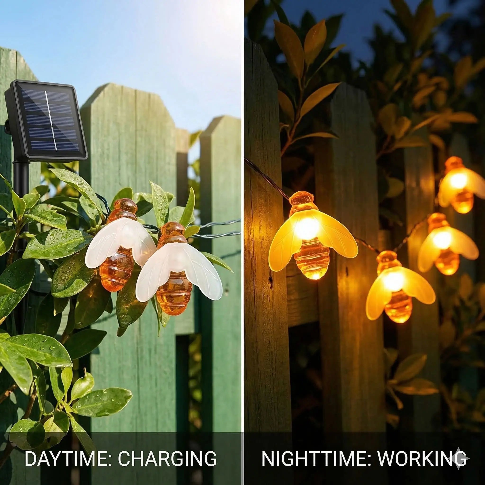 Solar Honey Bee String Lights - Waterproof Solar Outdoor Lights for Kitchen Window, Backyard Decor, and Outdoor Dining Bistro Atmosphere