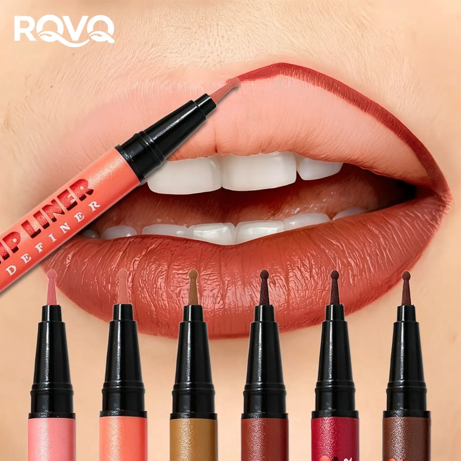 RVQ 6-Color Waterproof Silky Precision Definer, Long-Lasting No-Transfer Lip Product Compatible with Foundation