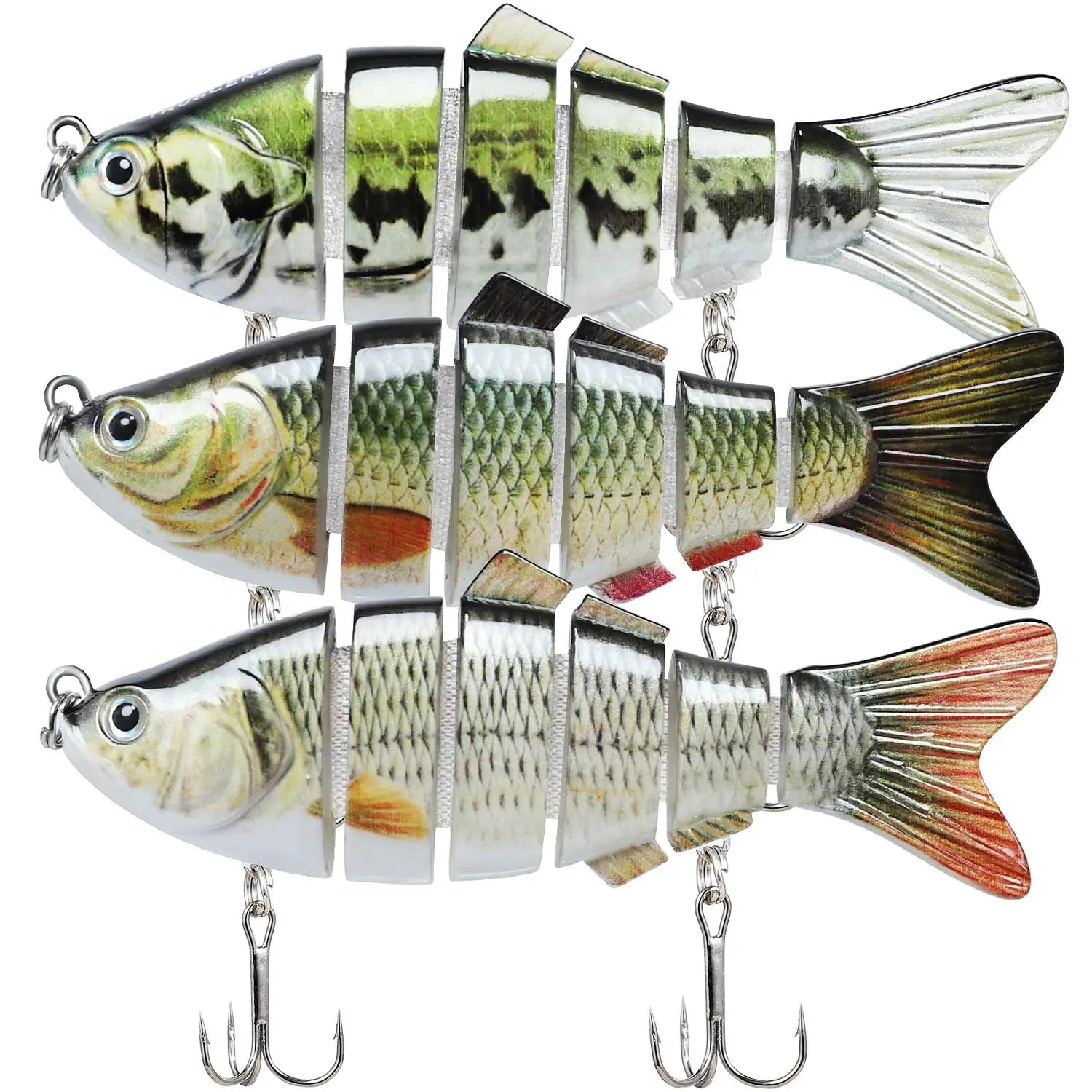 TRUSCEND Easy Catch Swimmax Lures with BKK Hooks 3D Realistic Eyes ABS Material 6 Segments for Bass Trout Walleye Ultra Sharp Treble Hooks Lifelike Fishing Baits