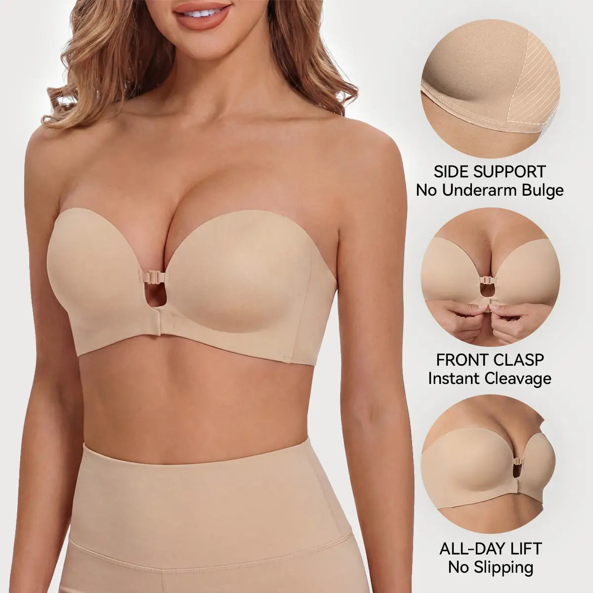 LUCKMEEY Womens Strapless Front Closure Bra Push up Padded Add Cup Non Slip Wireless Supportive Seamless Comfortable Tube Jelly Bra a B C Cup#Summervibe