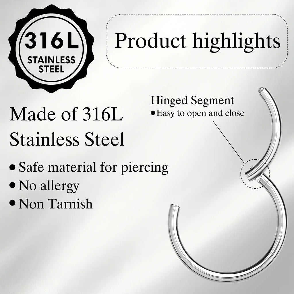 Oufer 20G Plain Daily Hinged Segment Double Hoop Nose Rings 316L Stainless Steel