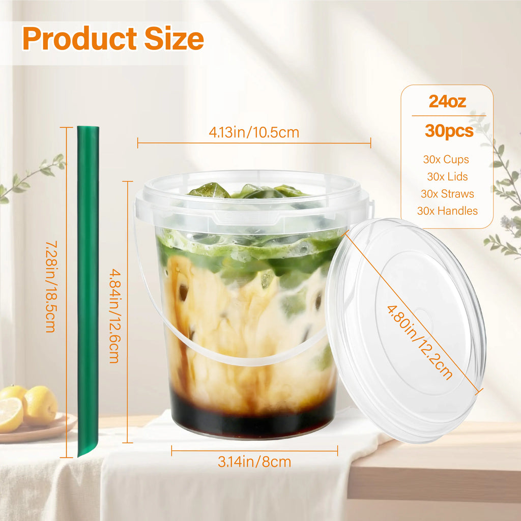 30 Sets 24Oz Drink Buckets with Lids and Straws | Leak-Proof PP Material | Patron Reusable Cups with Straw | Ideal for Hot/Cold Drinks, to Go , Parties & Events/ Iced Coffee Buckets,Large Plastic Cup,Food Truck Supplies #Memorialdaysale