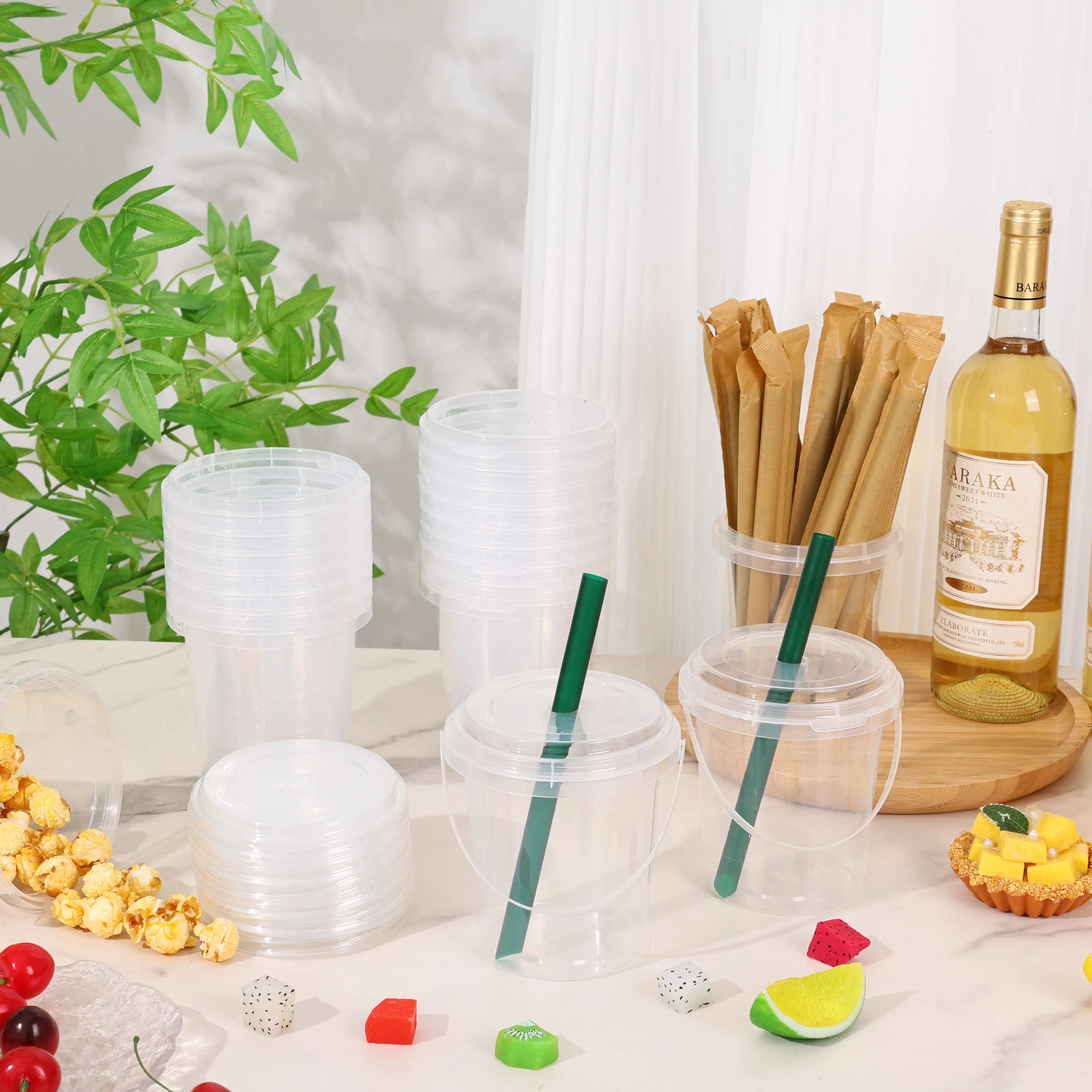 30 Sets 24Oz Drink Buckets with Lids and Straws | Leak-Proof PP Material | Patron Reusable Cups with Straw | Ideal for Hot/Cold Drinks, to Go , Parties & Events/ Iced Coffee Buckets,Large Plastic Cup,Food Truck Supplies #Memorialdaysale